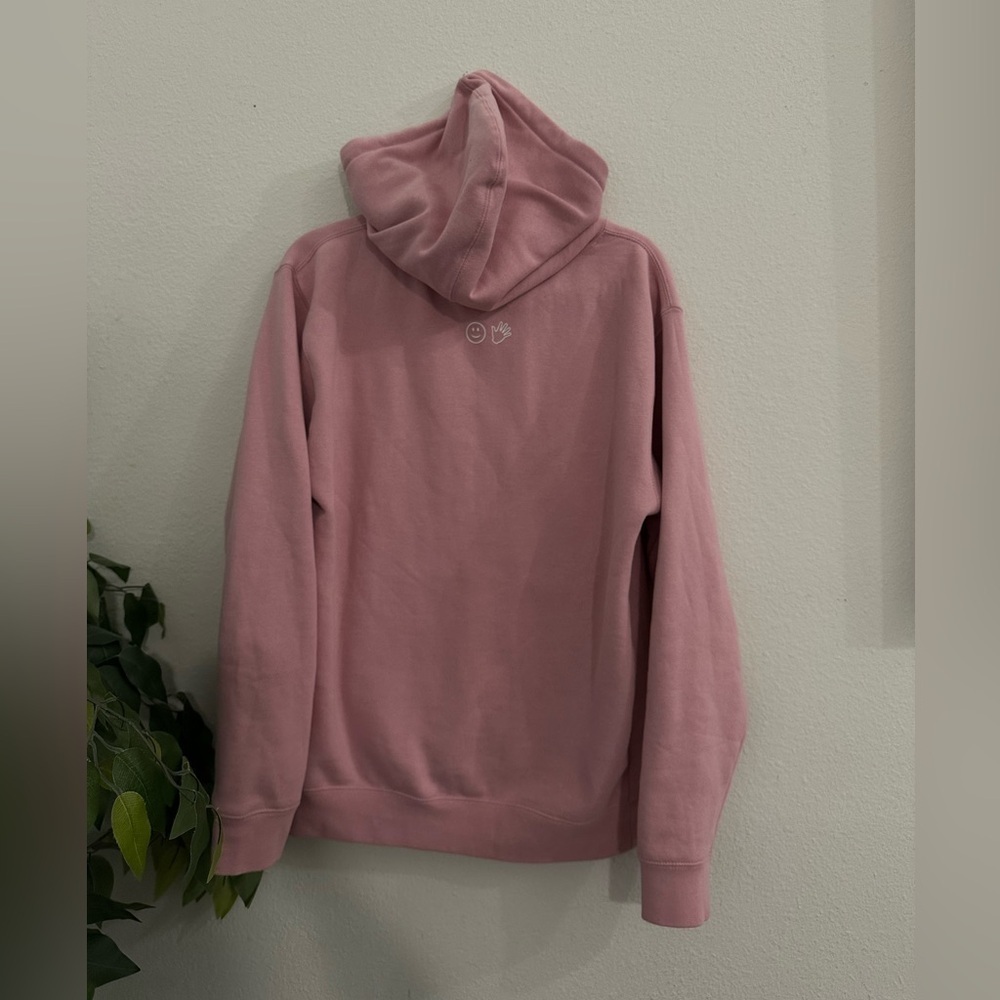 Glossier pink hoodie Sz S loungewear distressed - Picture 2 of 5